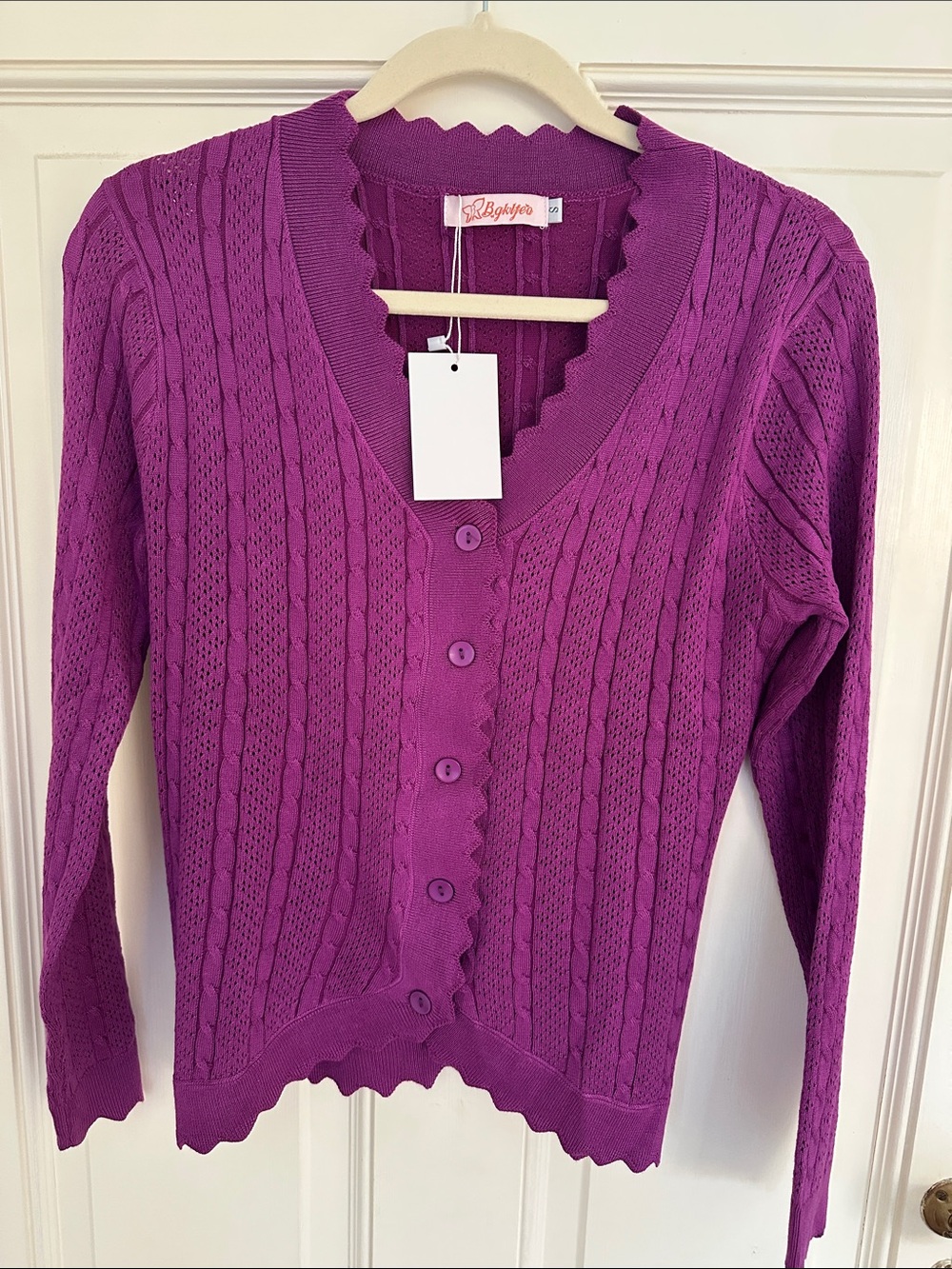 Amazon Purple Lace Button Scallop-Edge Cardigan